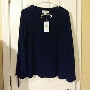 Nwt, navy blue Michael kors blouse with bell sleev